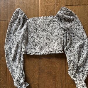 Polka Dot Smocked Puff Sleeve Top